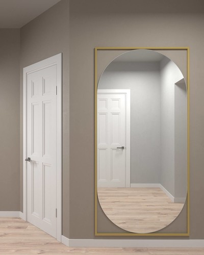 Дизайнерское настенное напольное зеркало Glass Memory Lustrous max в металлической раме золотого цвета 2000*1000